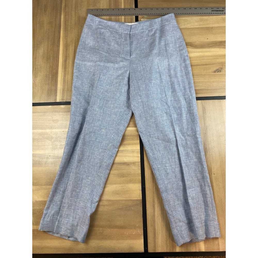 Lafayette 148 New York‎ Blue Linen Blend Wide Leg Trousers Womens Size 8